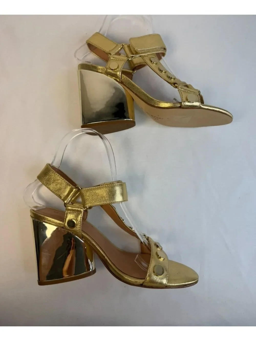 Halston Heritage Mica Sandal Womens Size 5.5M Gold & Bronze Studded Block Heel - Picture 7 of 15